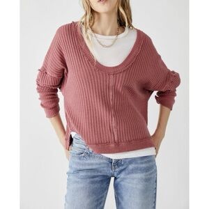 We The Free Dusty Rose V-Neck Sweater Size L